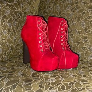 Red Lace up high heel boots